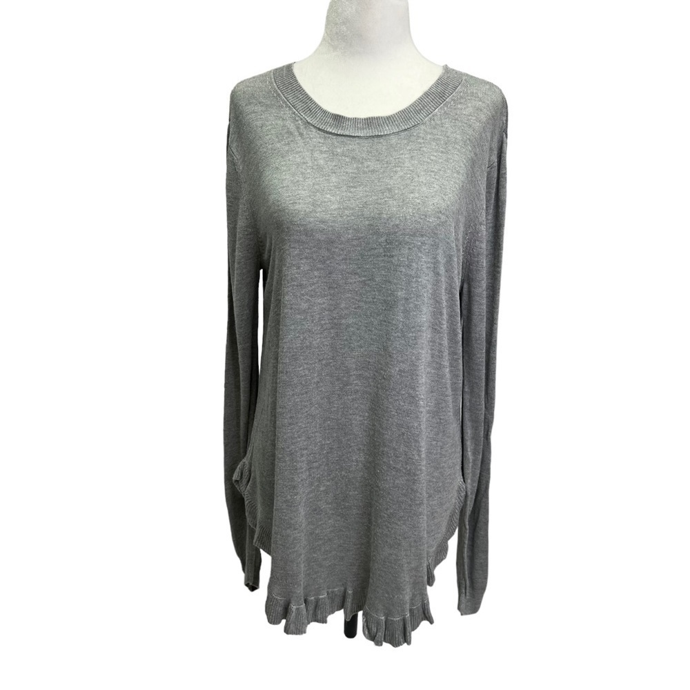 Michael Kors Grey Fine Knit Grey Long Sleeve Sweater Ruffle Hem Size M